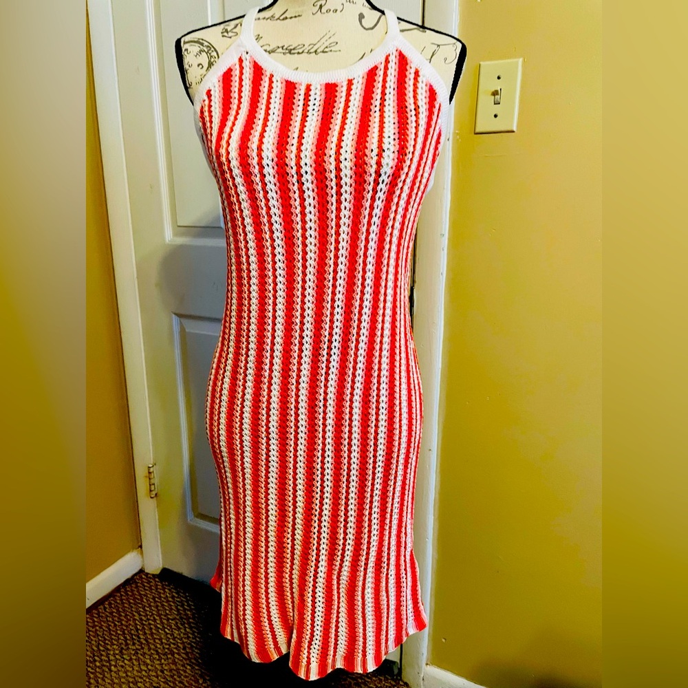 C&C California Red and White Striped Midi Dress